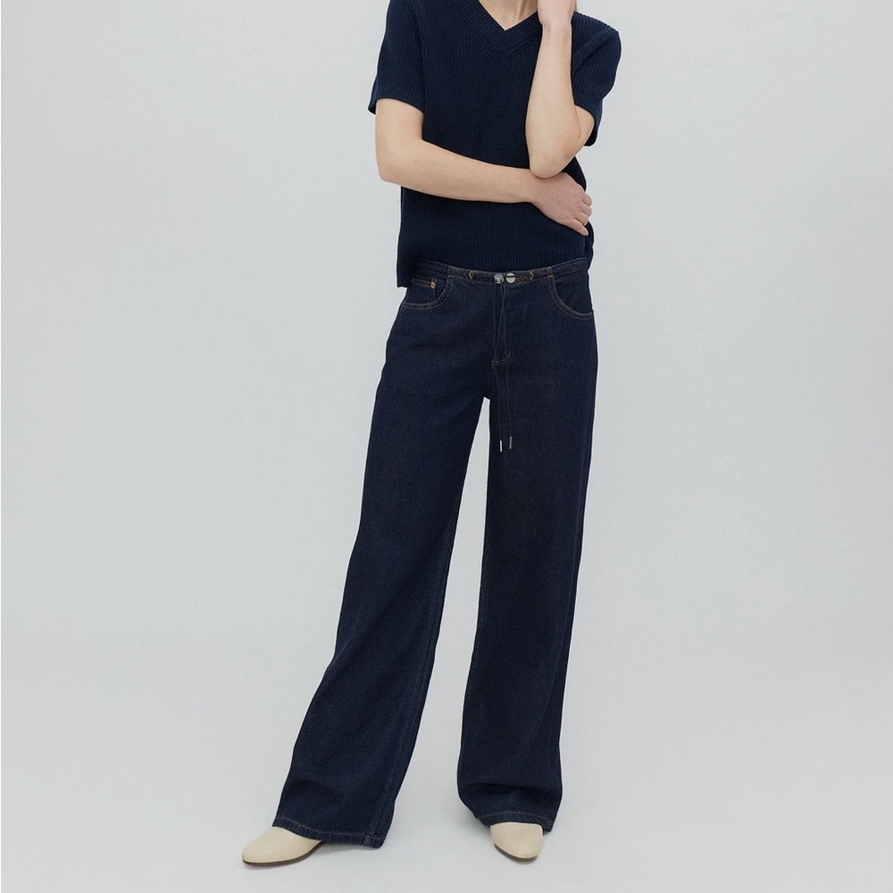Stylish Dark Blue Wide Leg Jeans - Picture 3 of 4